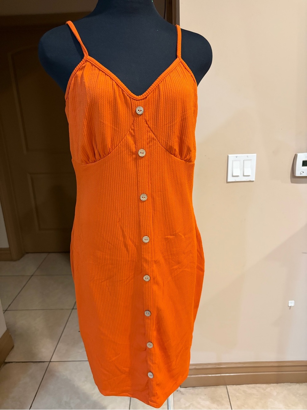 Derek Heart Bright Orange Button-Front Mini Dress